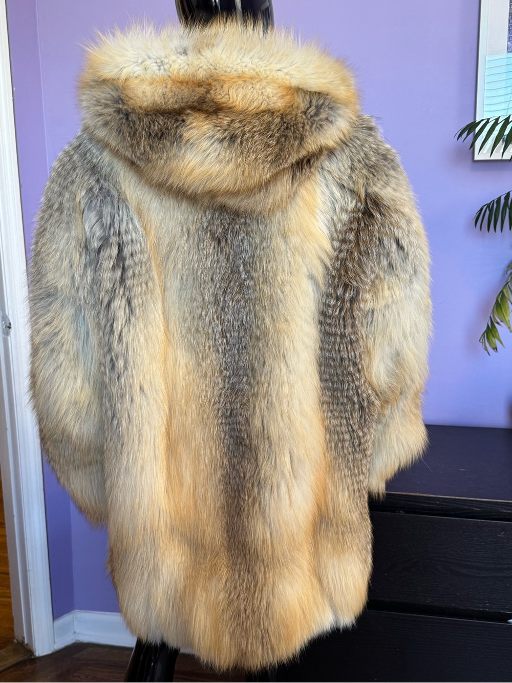 Golden island gold fox Luxurious Natural Fur Coat -Honey Blonde Tones Men  hood - Picture 12 of 16